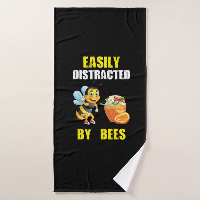 Beekeeper Art Easily Distracted By Bees Bath Towel (Bath Towel)