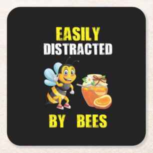 Beekeeper Art Easily Distracted By Bees Square Paper Coaster