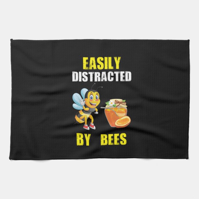 Beekeeper Art Easily Distracted By Bees Tea Towel (Horizontal)