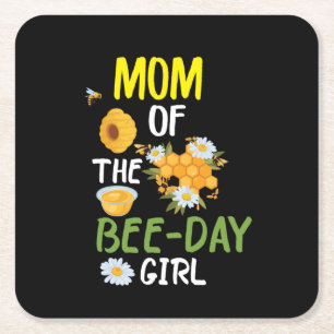 Beekeeper Art Mom Of The Bee-day Girl 2 Square Paper Coaster