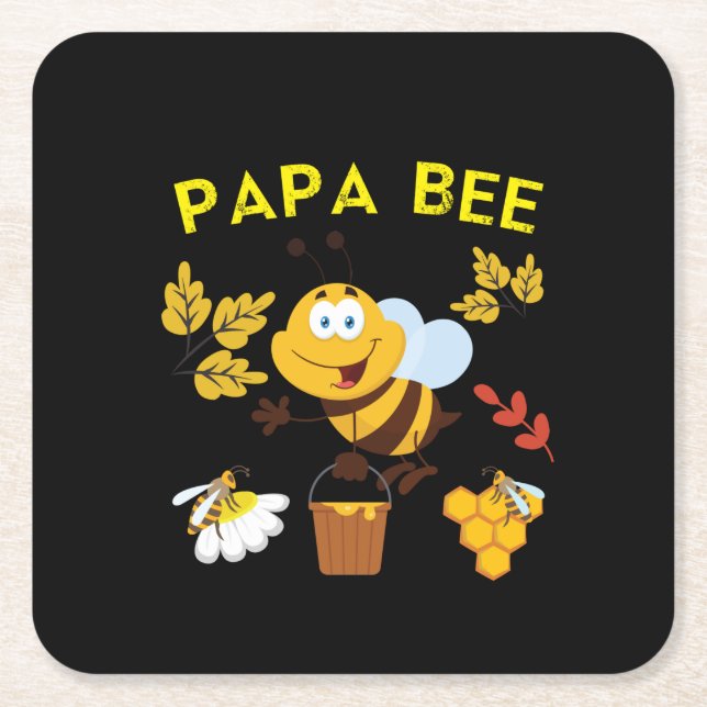 Beekeeper Art Papa Bee Square Paper Coaster (Front)