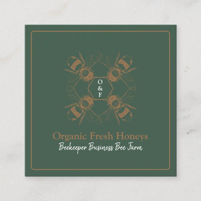 Beekeeper Bees Green Honeycomb Farm Apiary Square Business Card (Front)