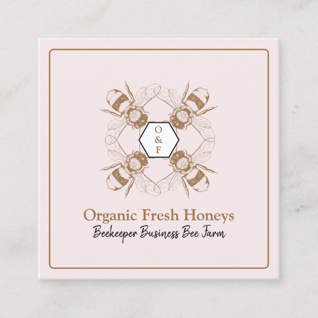 Beekeeper Bees Pink Honeycomb Farm Apiary Square Business Card (Front)