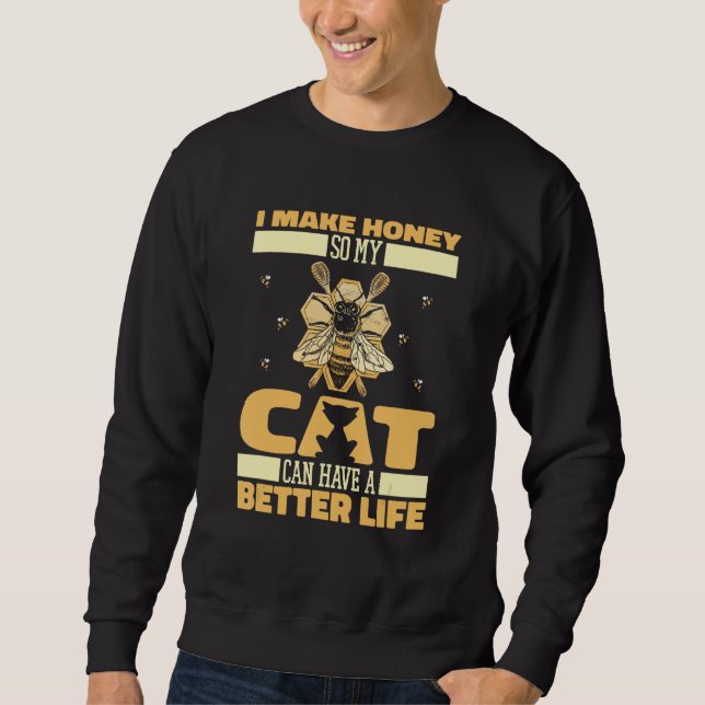 Beekeeper Cat Bee Honey  Honeycomb Beekeeping Sweatshirt (Front)