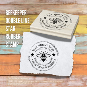 Beekeeper Double Line Star Rubber Stamp