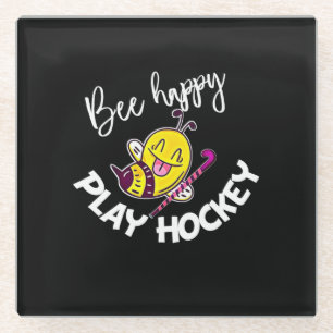 Beekeeper Gift   Bee Happy Play Hockey Glass Coaster