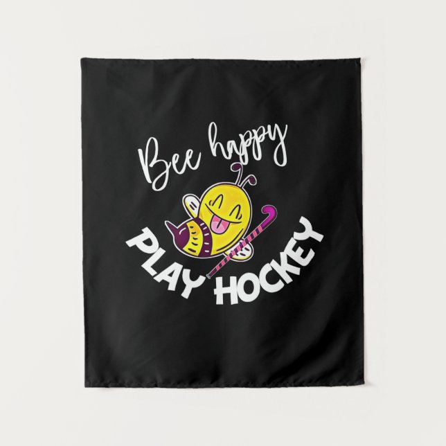 Beekeeper Gift | Bee Happy Play Hockey Tapestry (Front)