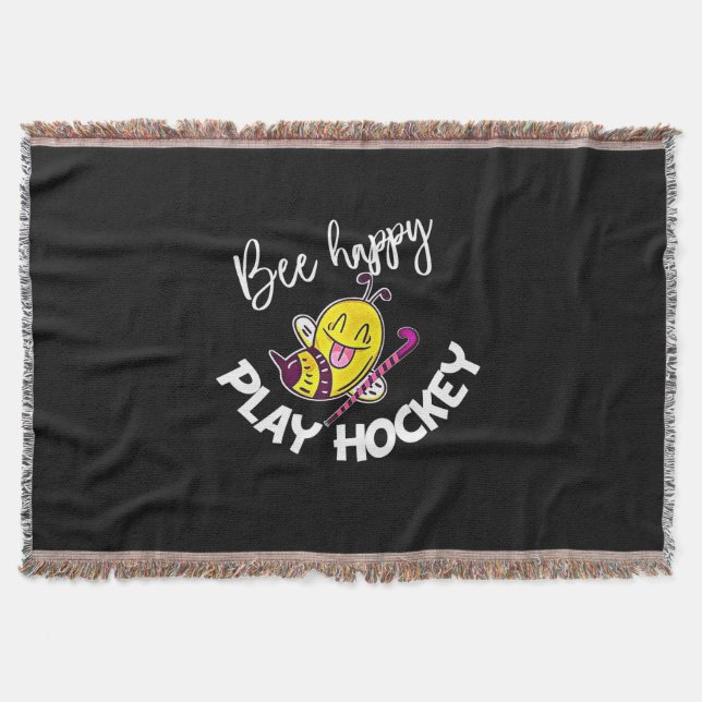 Beekeeper Gift | Bee Happy Play Hockey Throw Blanket (Front)