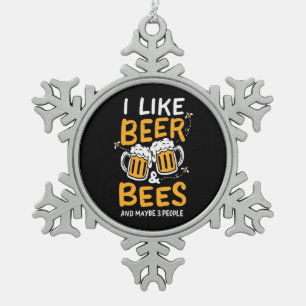 Beekeeper Gift I Like Beer And Bees Snowflake Pewter Christmas Ornament
