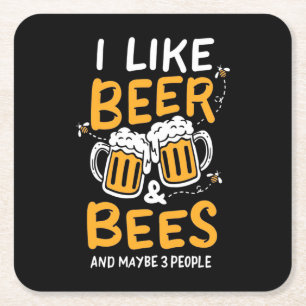 Beekeeper Gift I Like Beer And Bees Square Paper Coaster