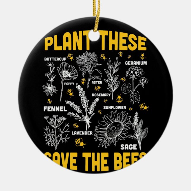 Beekeeper Gift | Plant These Save The Bees Ceramic Ornament (Front)