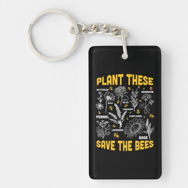 Beekeeper Gift | Plant These Save The Bees Key Ring (Front)