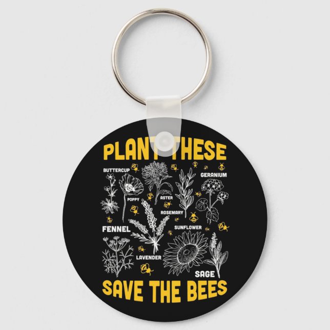 Beekeeper Gift | Plant These Save The Bees Key Ring (Front)