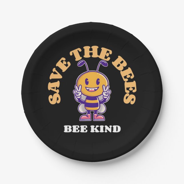 Beekeeper Gift | Save The Bees Be Kind Paper Plate (Front)