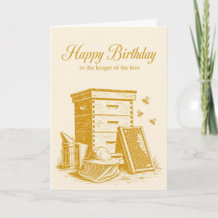 Beekeeper Linocut Birthday Card Hive