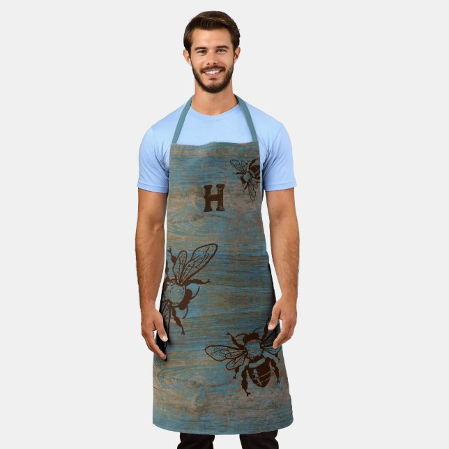 Beekeeper Monogram Initial Distressed Wood Apron (Worn)