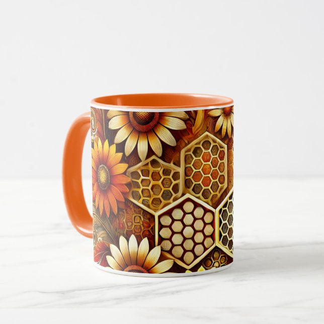 Beekeeper Mug | Honeycomb & Sunflower Design (Front Left)