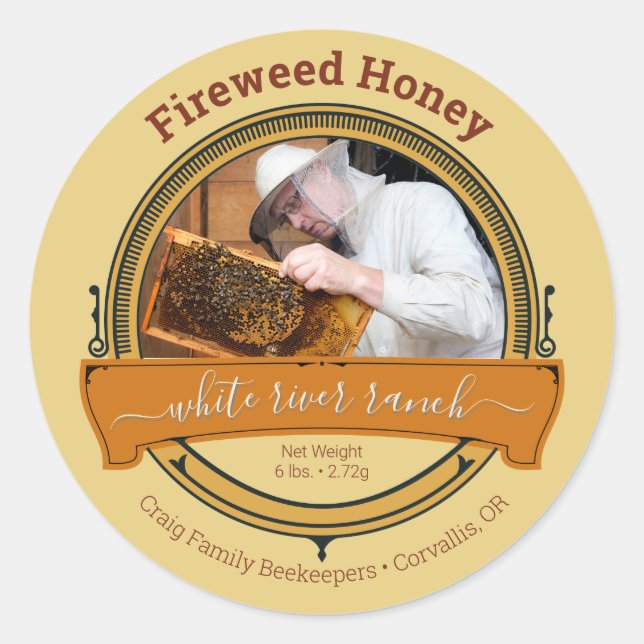 Beekeeper Photo Light Amber Honey Product Classic Round Sticker (Front)