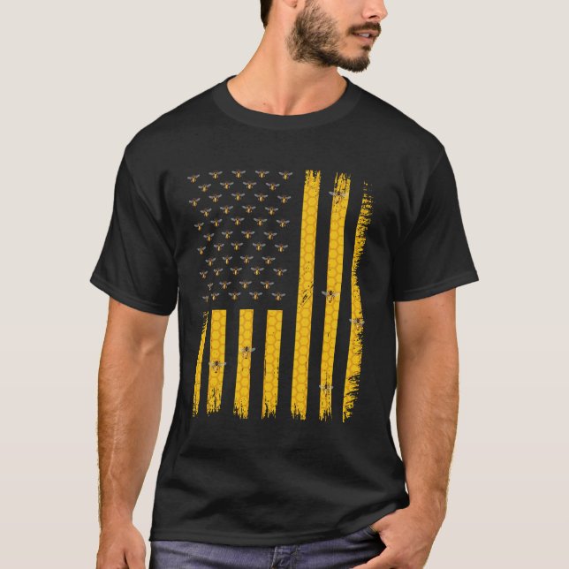 Beekeeper Us Flag Bees, Beekeeper  T-Shirt (Front)
