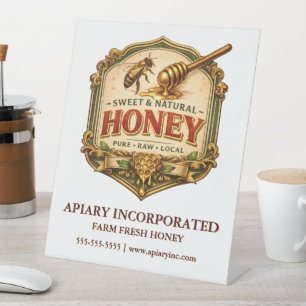 Beekeeper vintage honey label table stand apiarist pedestal sign