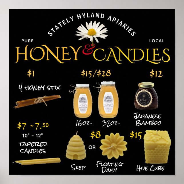 Beekeepers Chalkboard Style Honey Price List Poster (Front)