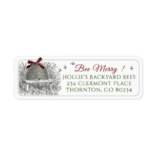 Beekeeper's Christmas Return Address Skep Red Bow Label