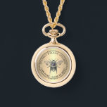 Beekeeper's Gold 100% PURE MADE BY BEES Honey Bee Watch<br><div class="desc">Vintage honeybee illustration on a metallic gold gradient background looks stunning on this beautiful gold metal wristwatch. Great for promoting your apiary name and honey products !</div>