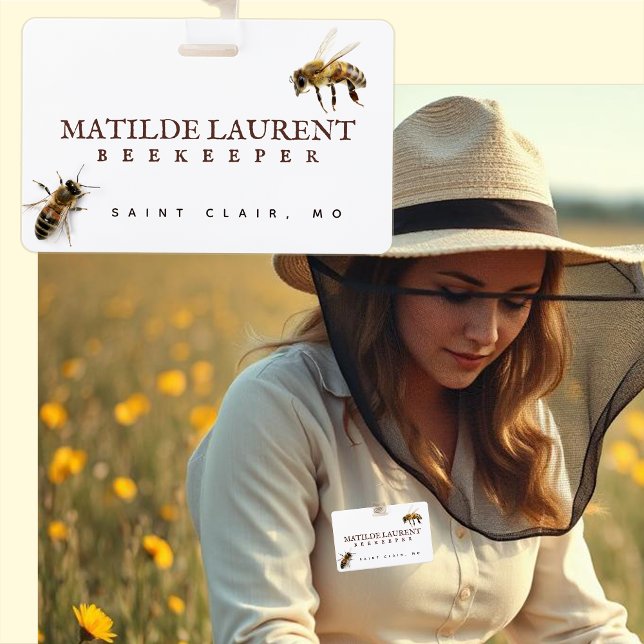 Beekeeper's name badge with realistic honeybees ID badge (Creator Uploaded)