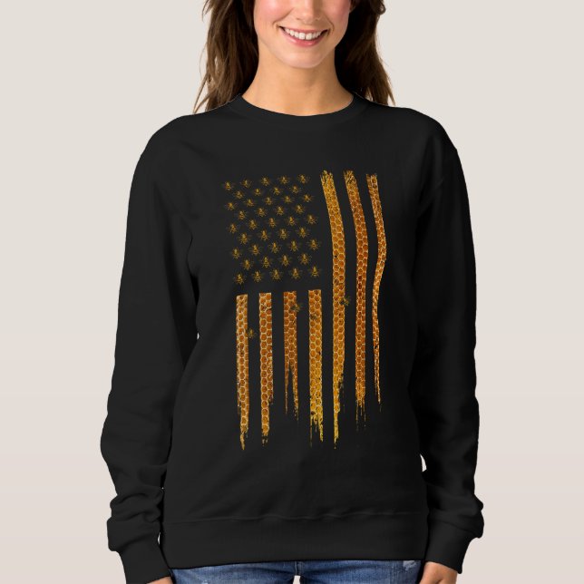 Beekeeping American Flag Honeycomb Honey Bees Beek Sweatshirt (Front)