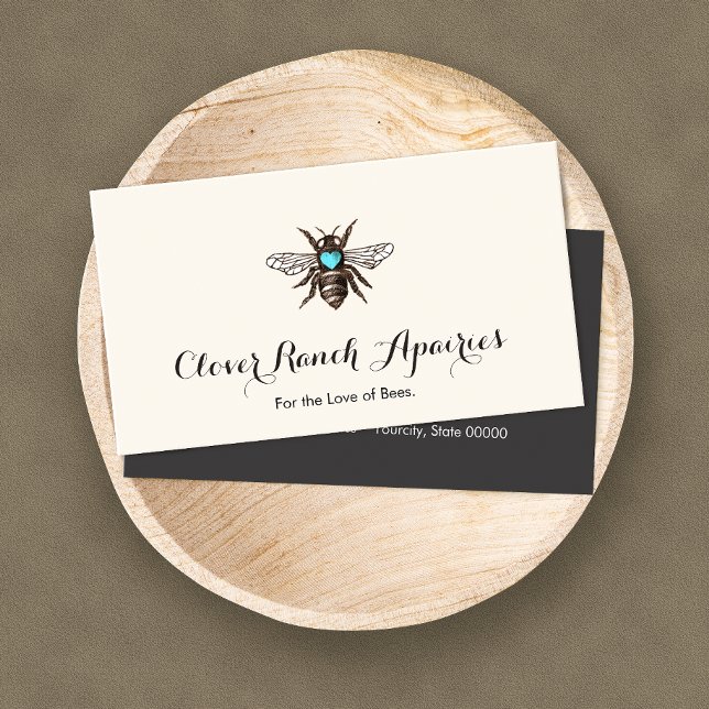 Beekeeping Bee with Blue Heart Apiary Business Card (Creator Uploaded)