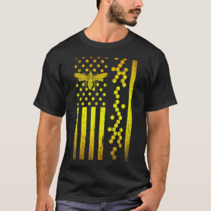 Beekeeping Honeycomb Honey Us Flag 4th Of July Bee T-Shirt