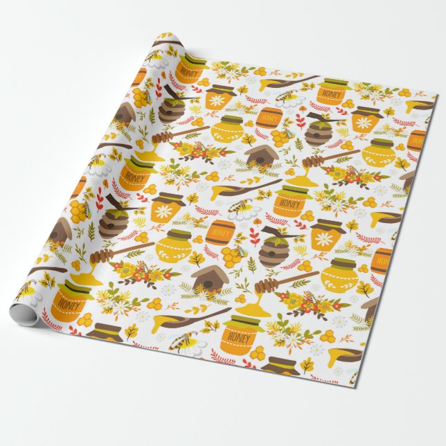 Beekeeping pattern wrapping paper (Unrolled)