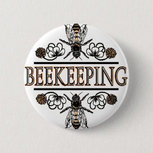 beekeeping with worker bees 6 cm round badge