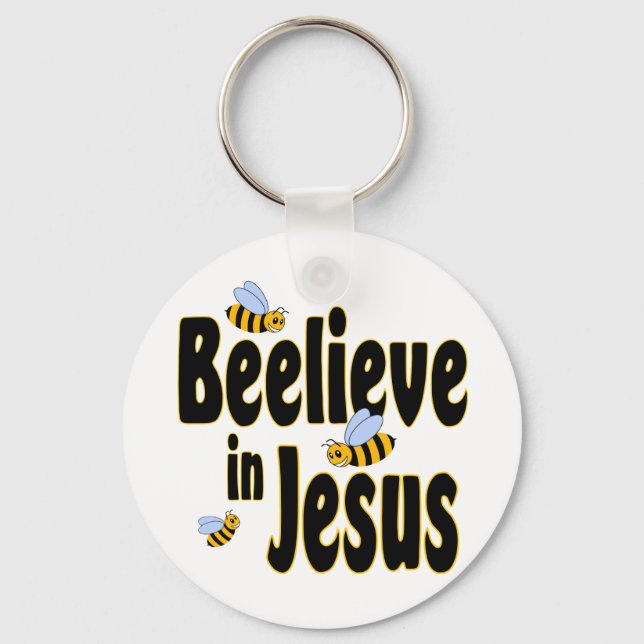 Beelieve in Jesus Black Key Ring (Front)
