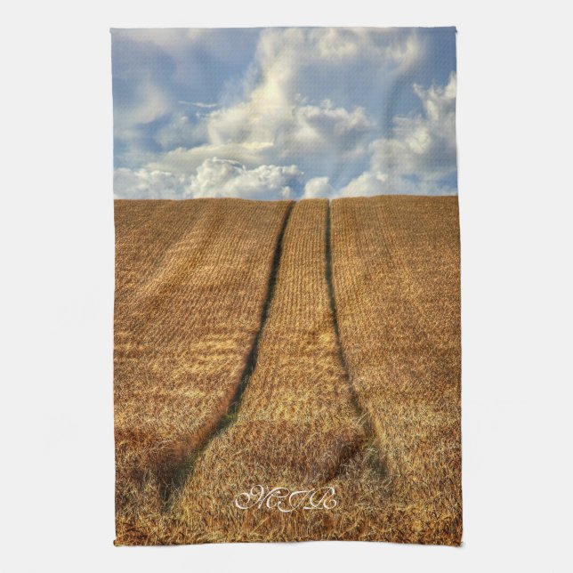 Been and Gone wheat field with Tractor Tracks Tea Towel (Vertical)