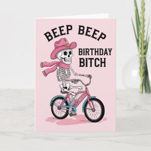 Beep Beep Birthday Funny Pink Skeleton Bike Card
