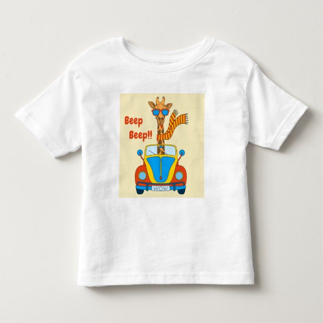 Beep Beep! Cute Giraffe in Car Toddler T-Shirt (Front)