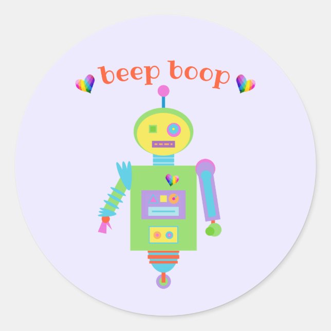 Beep Boop Cute Robot Classic Round Sticker (Front)