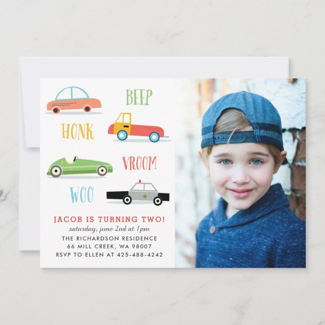 Beep honk woo photo birthday party invitation (Front)