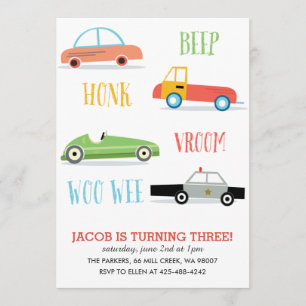 Beep Honk Woo Wee Kid's birthday party Invitation