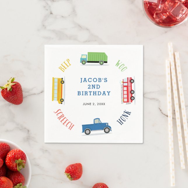 Beep screech blue truck birthday party napkin (Insitu)