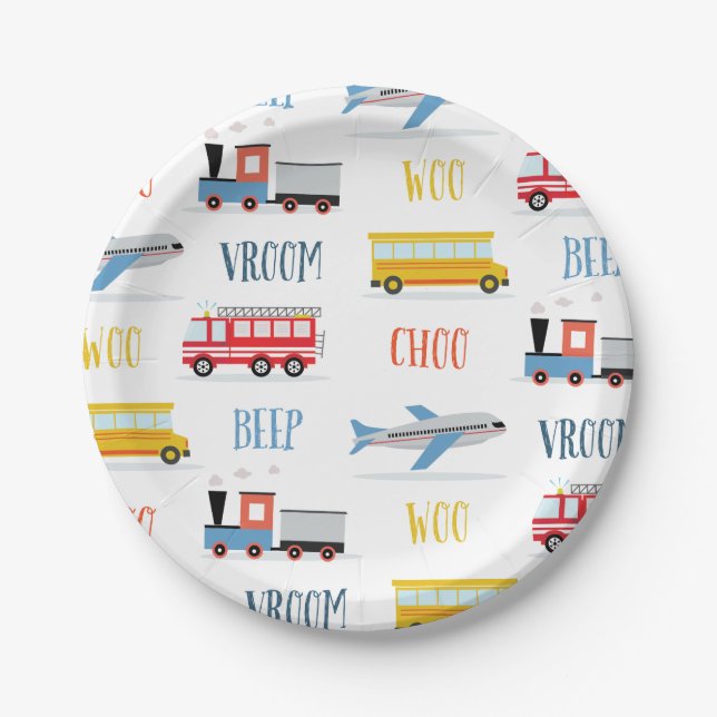 Beep Vroom Woo airplane2 all over Paper Plates (Front)