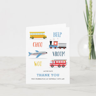 Beep Vroom Woo Kid's birthday Thank you card