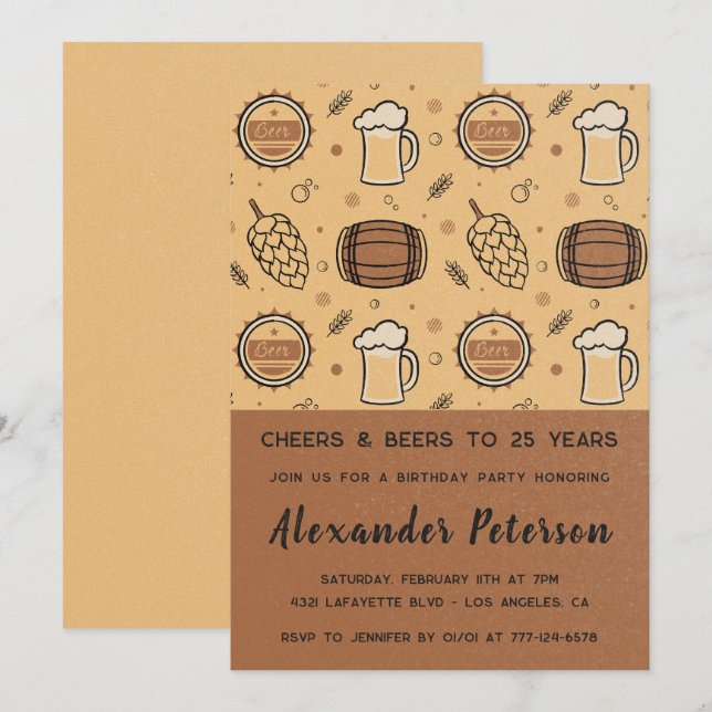  Beer 22nd birthday invitations Rustic Men  (Front/Back)