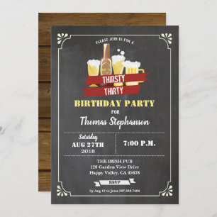 Beer 30th birthday Thirsty 30 retro bar chalkboard Invitation