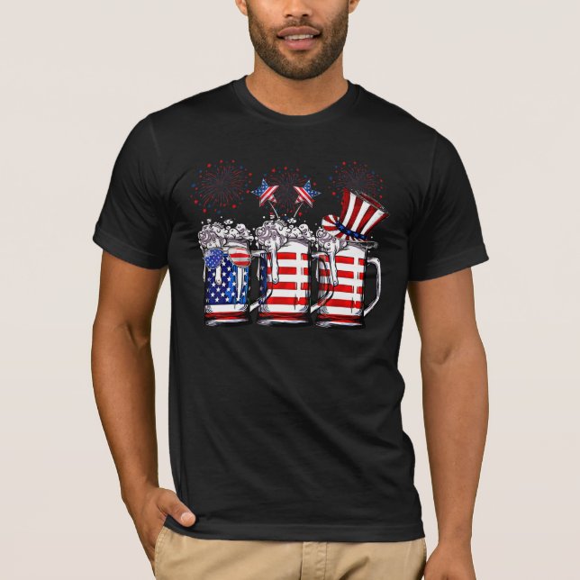 Beer 4th Of July Us American Flag  Beer Drinking M T-Shirt (Front)