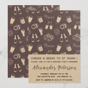 Beer Adult Rustic Pattern Men 57th birthday Invitation