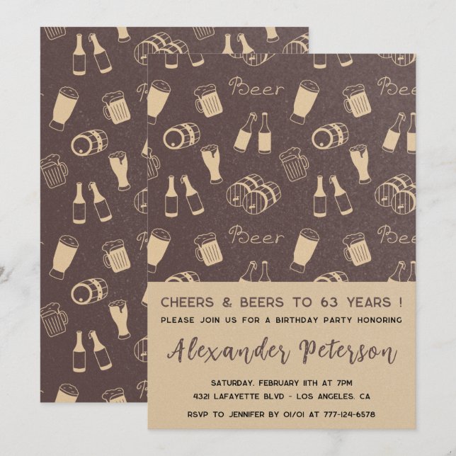 Beer Adult Rustic Pattern Men 63rd birthday Invitation (Front/Back)