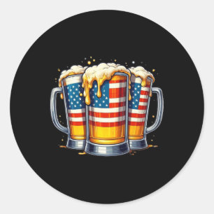 Beer American Flag 4th Of July Men Women Drinking Classic Round Sticker