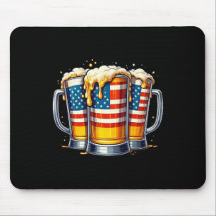 Beer American Flag 4th Of July Men Women Drinking Mouse Pad